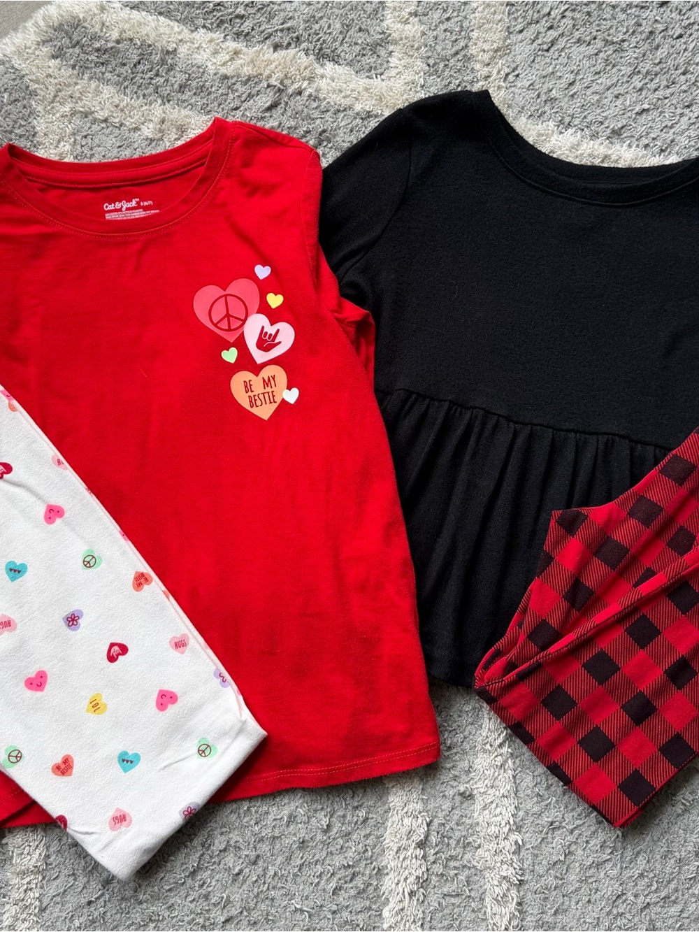 Cat & Jack Red Heart Graphic and Black Peplum Pajama Tops